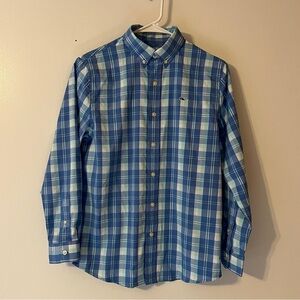 Vineyard Vines Boys Medium 12-14 Blue Plaid Whale Shirt Long Sleeve ButtonUp